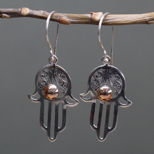 Silber- und Goldohrring - Hamsa