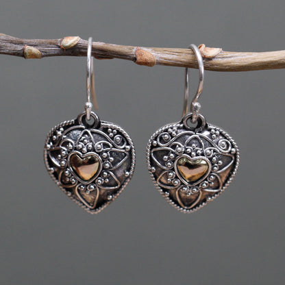 Pendientes Plata y Oro Corazones Mandala