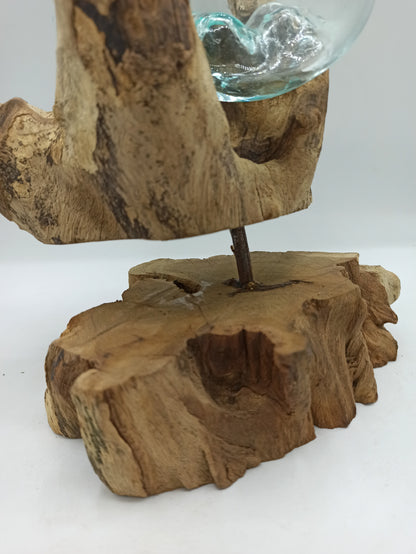 Vidrio fundido sobre madera con soporte - Cuenco grande