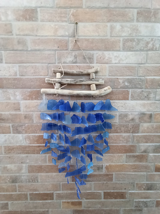 Windspiel aus recyceltem Glas - Blau