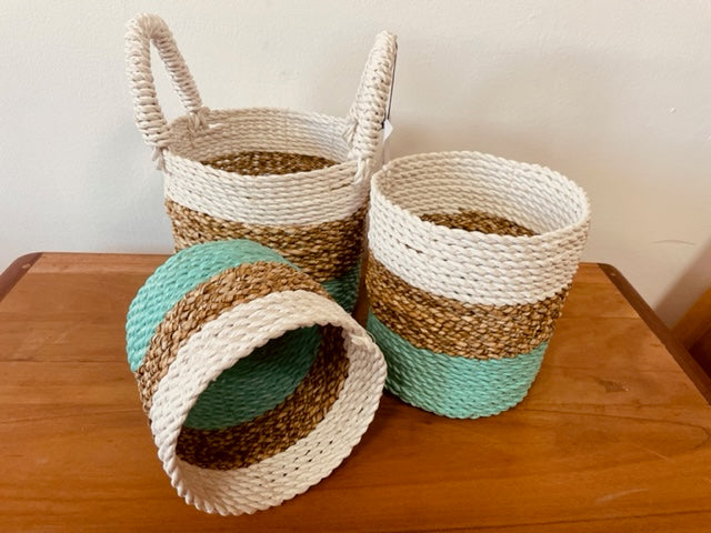 Juego de cestas de algas marinas - Verde/Natural/Blanco
