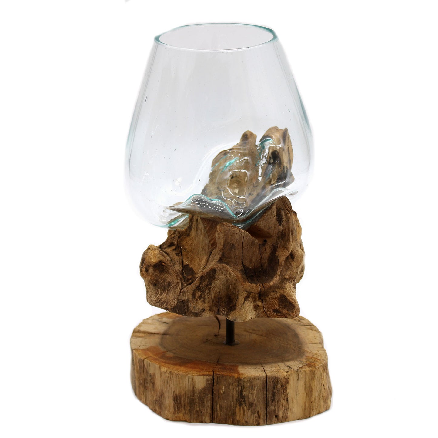 Geschmolzenes Glas auf Holz mit Ständer - Große Schale