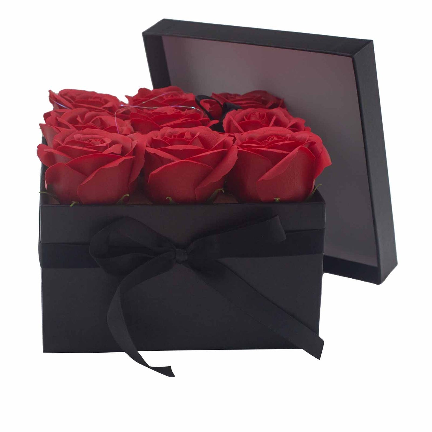 Geschenkbox - Seifenblume 9 Rote Rosen - Quadratisch