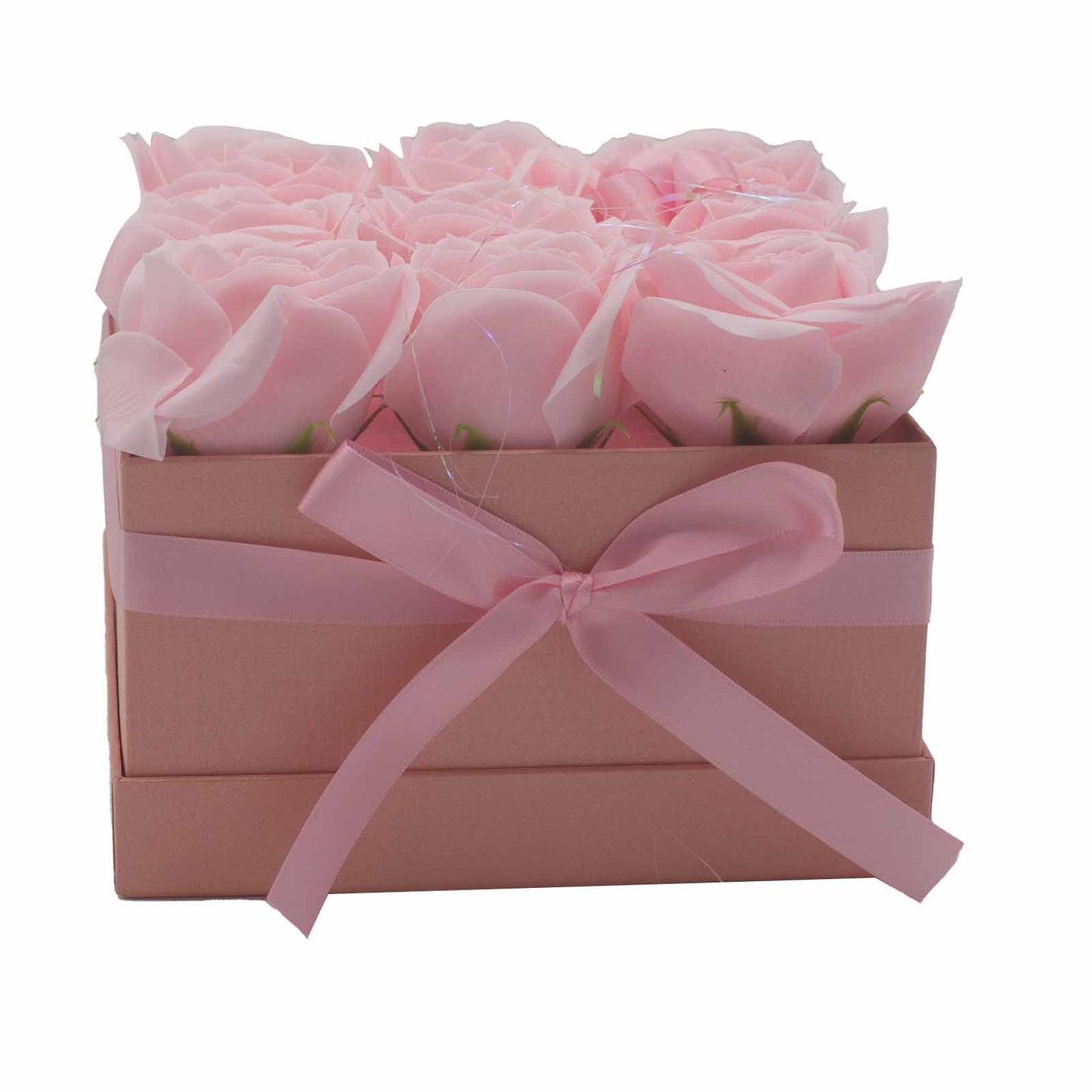 Geschenkbox - Seifenblume 9 rosa Rosen - Quadratisch