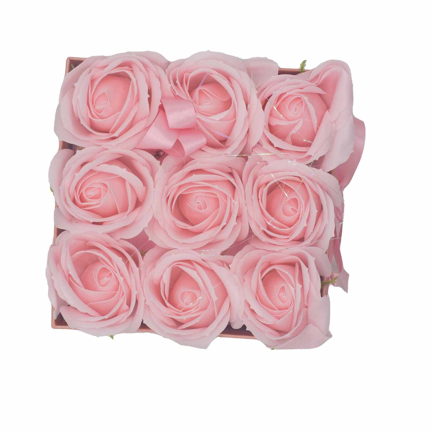 Geschenkbox - Seifenblume 9 rosa Rosen - Quadratisch