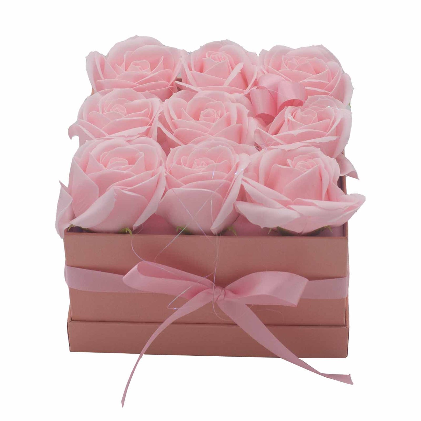 Geschenkbox - Seifenblume 9 rosa Rosen - Quadratisch