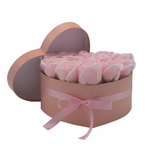 Geschenkbox - Seifenblume 13 rosa Rosen - Herz