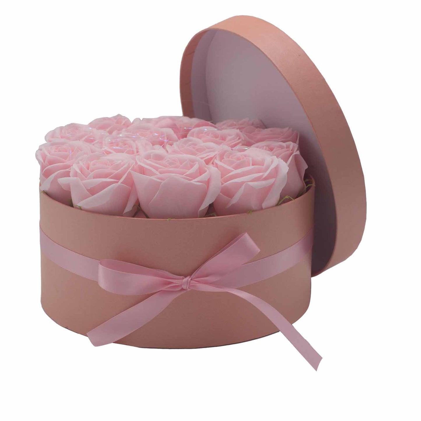 Geschenkbox - Seifenblume 14 rosa Rosen - rund
