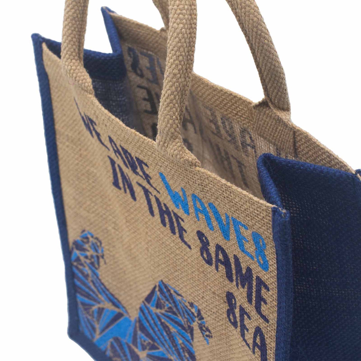 Bedruckter Jutebeutel - We are waves - Grau, Blau und Natur