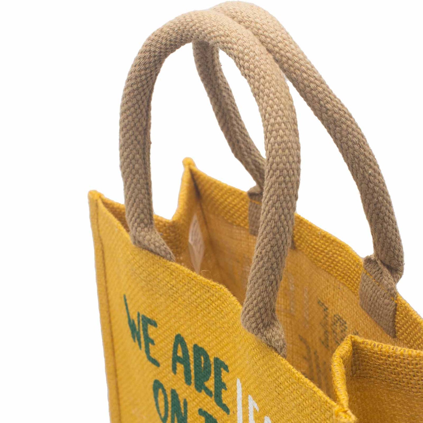 bolsa de yute estampada - Somos hojas - Amarillo, Azul y Natural