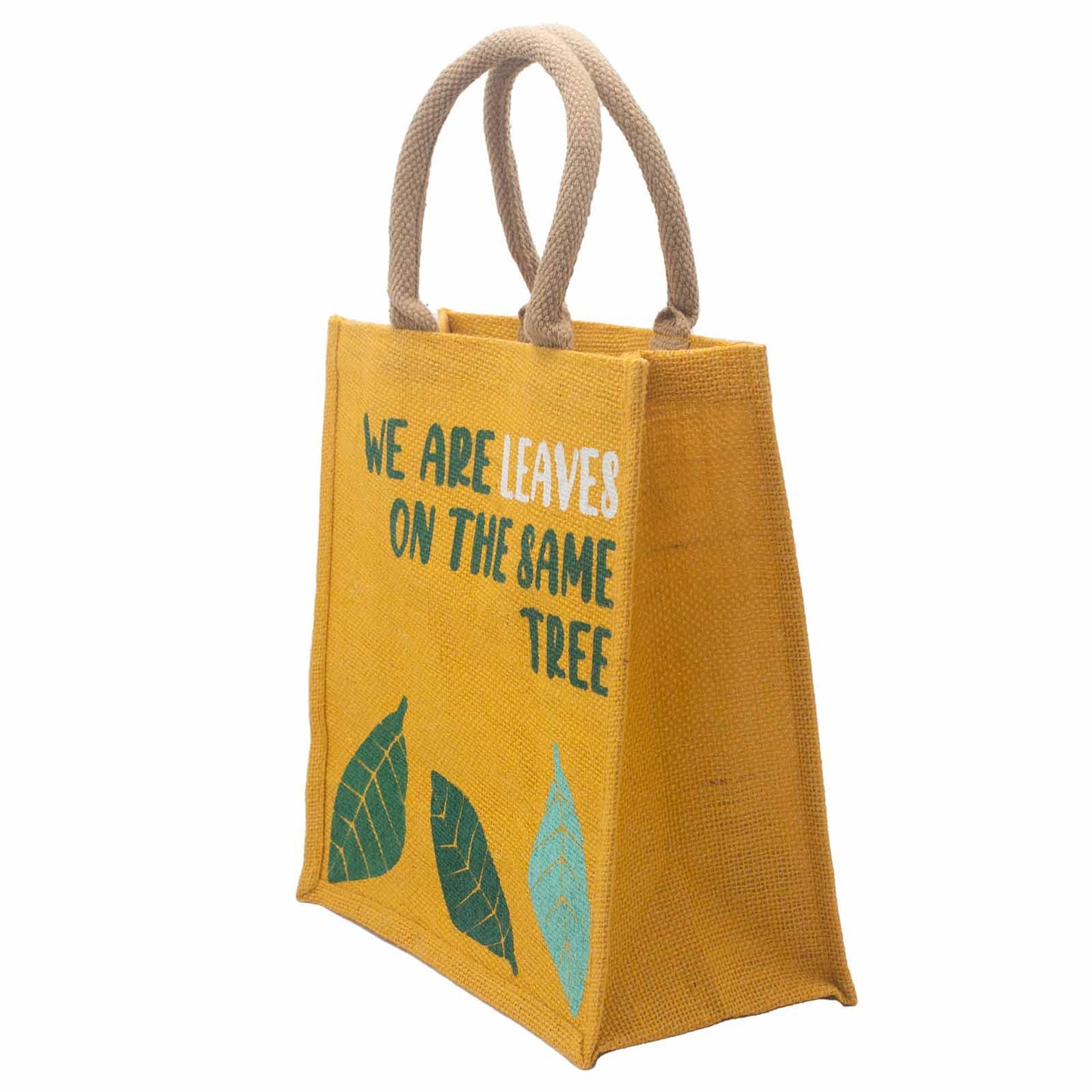 bolsa de yute estampada - Somos hojas - Amarillo, Azul y Natural