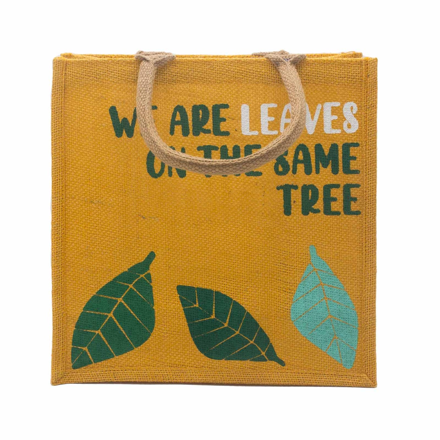 bolsa de yute estampada - Somos hojas - Amarillo, Azul y Natural