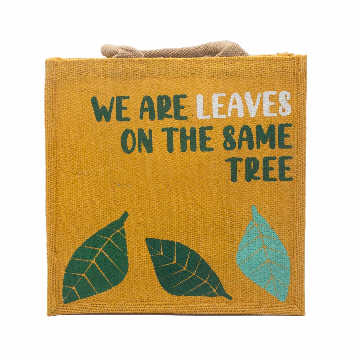 bolsa de yute estampada - Somos hojas - Amarillo, Azul y Natural