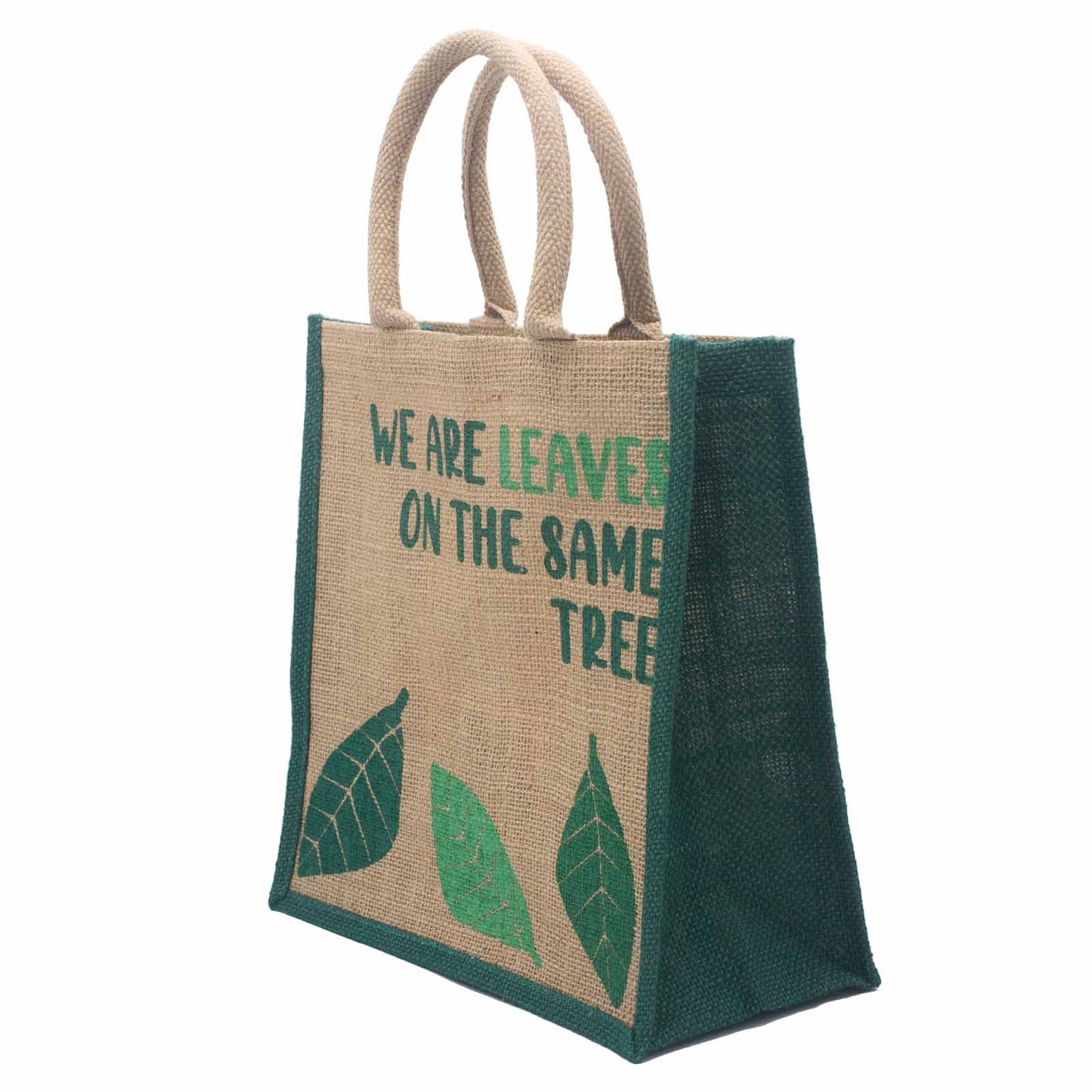 bolsa de yute estampada - Somos hojas - Amarillo, Azul y Natural