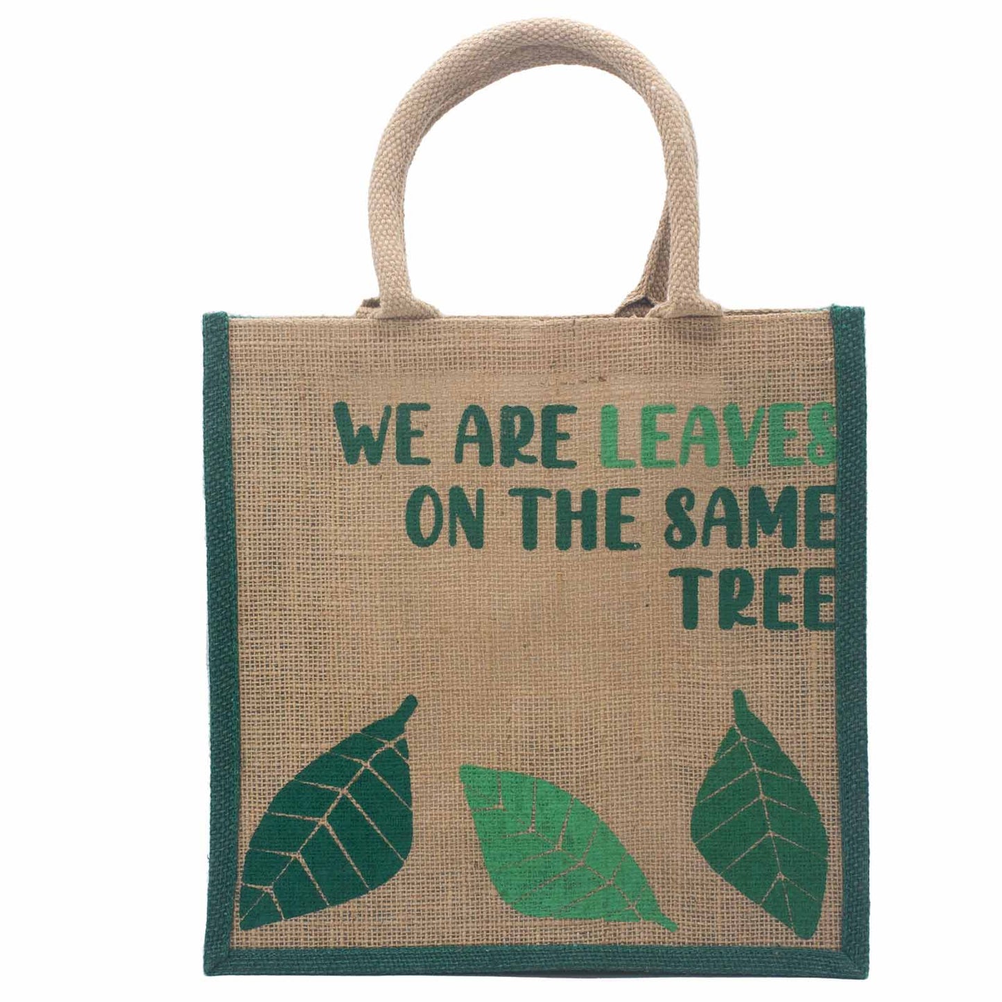 bolsa de yute estampada - Somos hojas - Amarillo, Azul y Natural