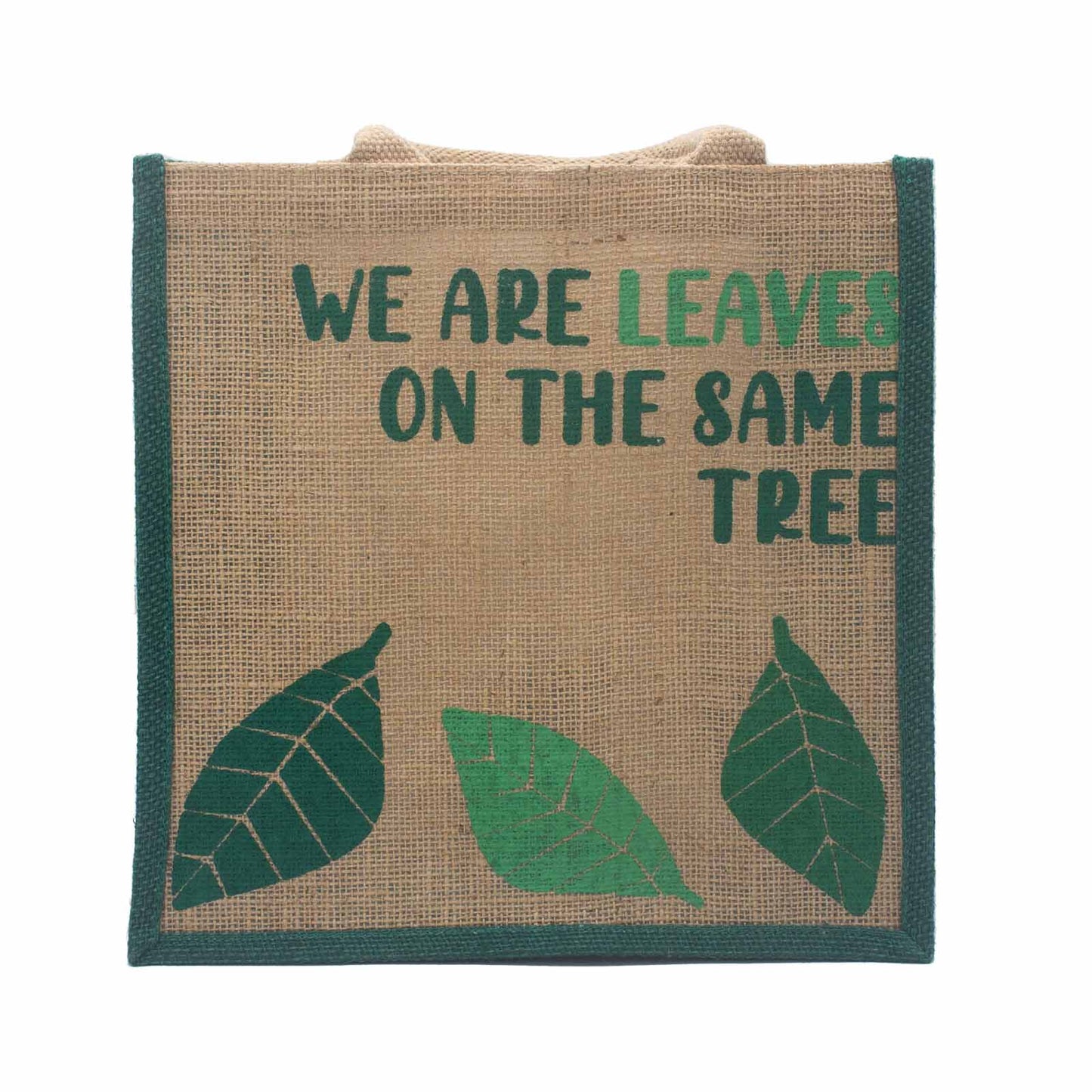bolsa de yute estampada - Somos hojas - Amarillo, Azul y Natural