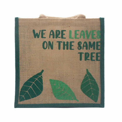 bolsa de yute estampada - Somos hojas - Amarillo, Azul y Natural