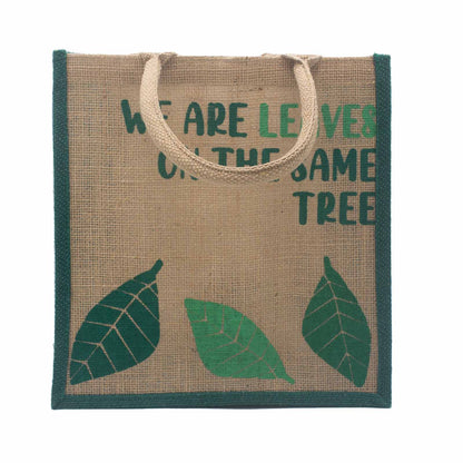bolsa de yute estampada - Somos hojas - Amarillo, Azul y Natural