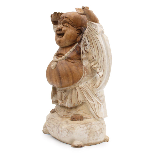 Glücklicher Buddha, Hände hoch – Weiß getüncht, 40 cm