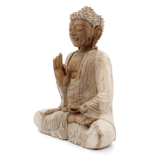 Weiß getünchte Buddha-Statue – 30 cm, Lehrübertragung