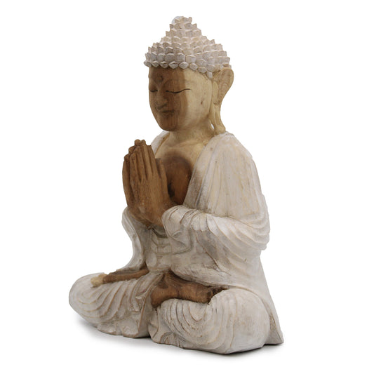 Weiß getünchte Buddha-Statue – 30 cm Willkommen