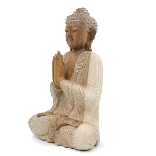 Weiß getünchte Buddha-Statue – 40 cm. Willkommen
