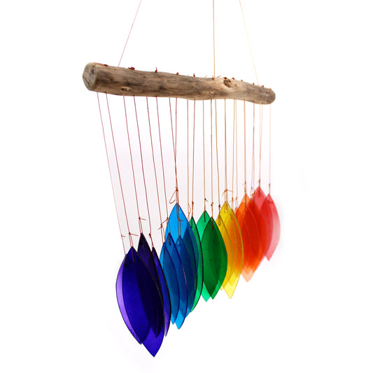 Windspiel aus recyceltem Glas – Regenbogen
