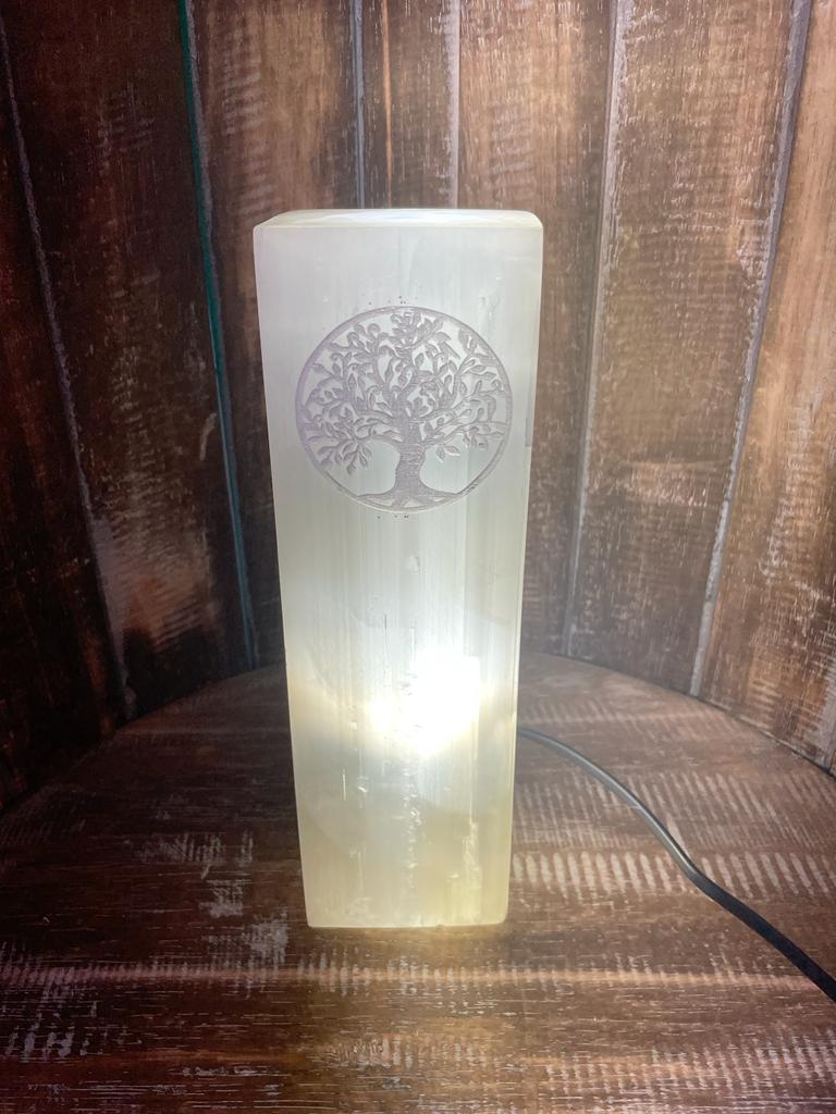 Selenit-Blocklampe 25cm - Baum des Lebens