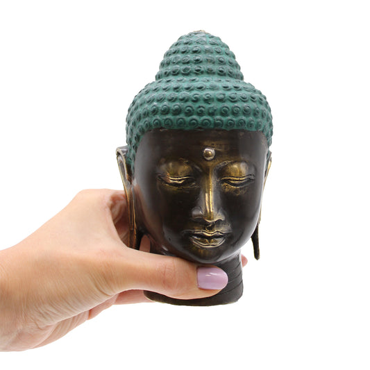 Großer antiker Buddhakopf aus Messing