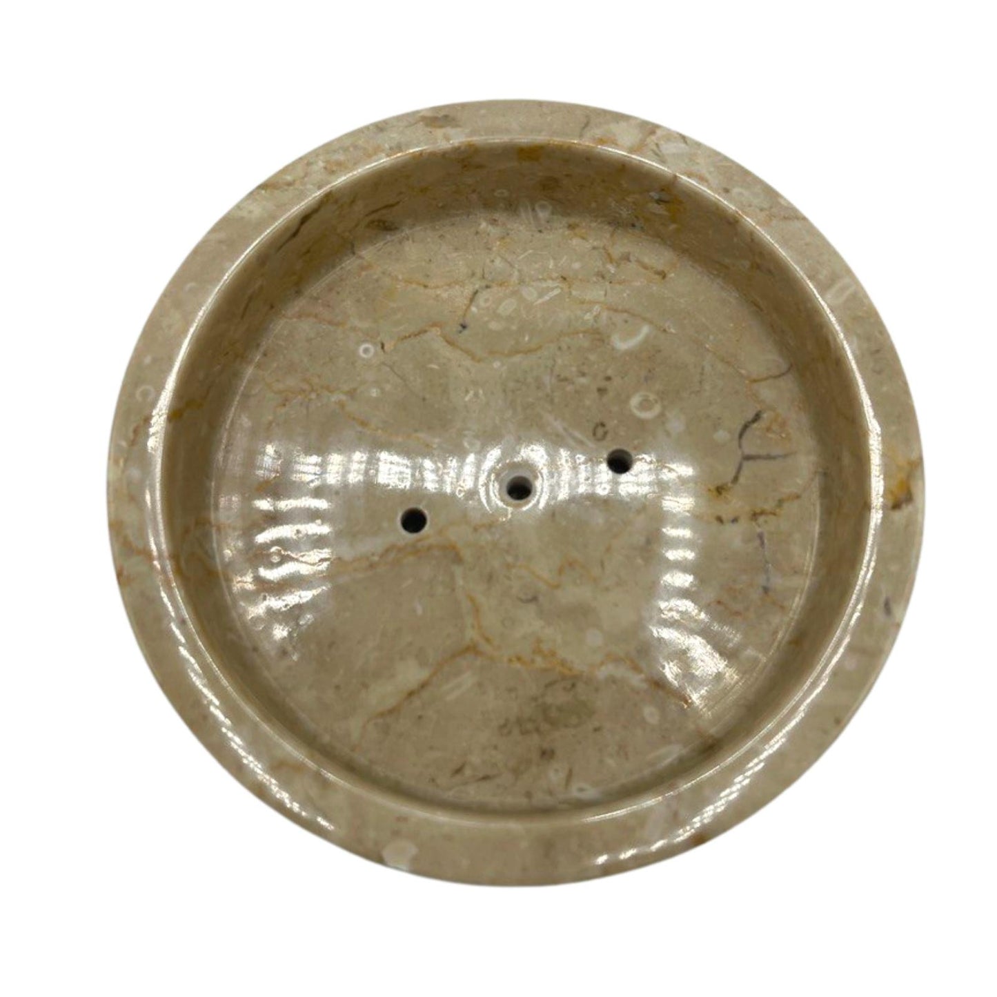 Flache, runde Seifenschale aus Honigmarmor