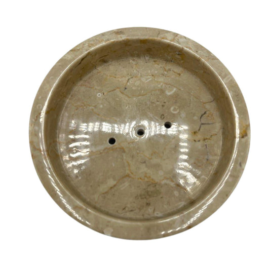 Flache, runde Seifenschale aus Honigmarmor