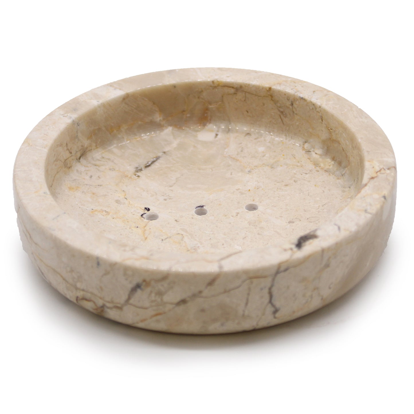 Flache, runde Seifenschale aus Honigmarmor