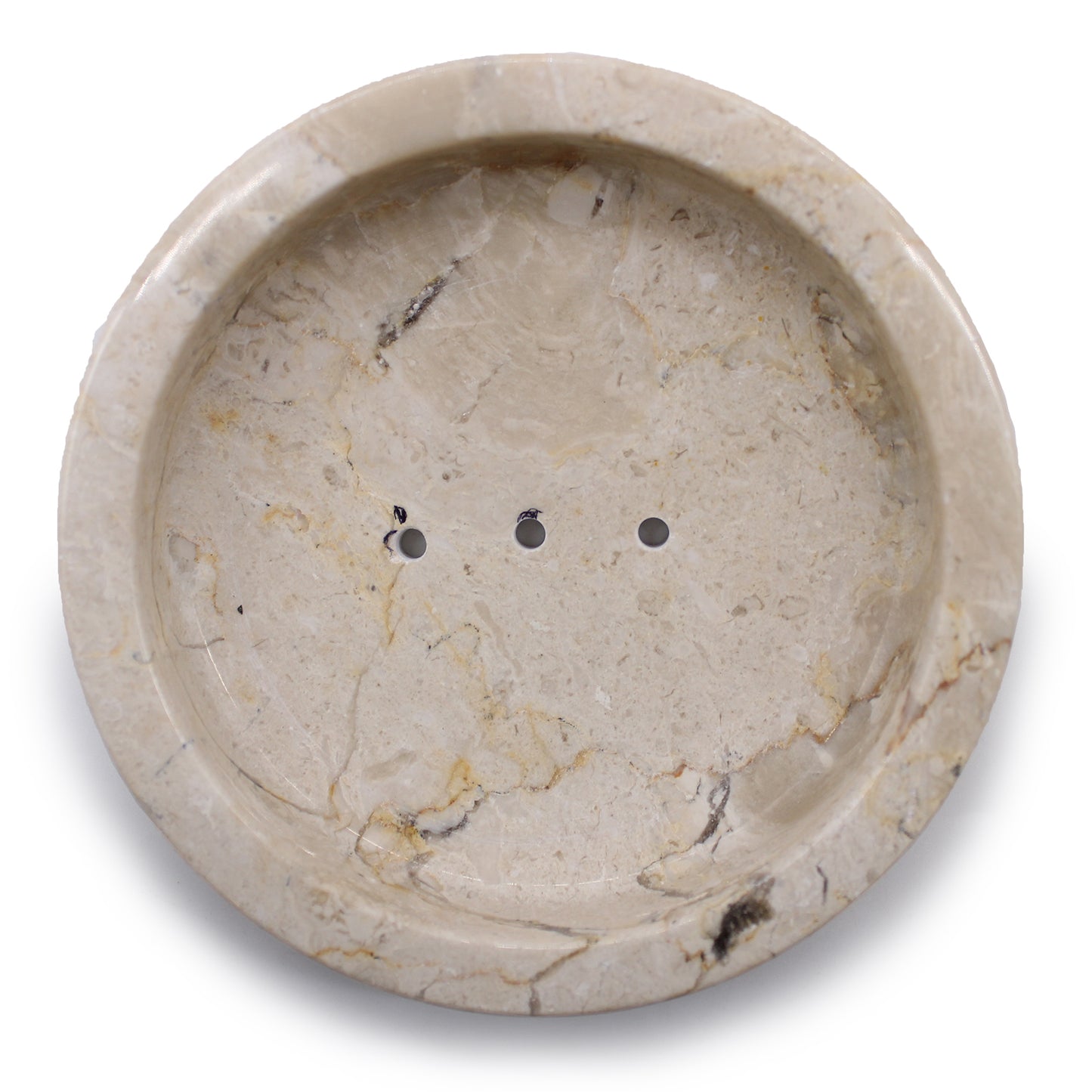 Flache, runde Seifenschale aus Honigmarmor
