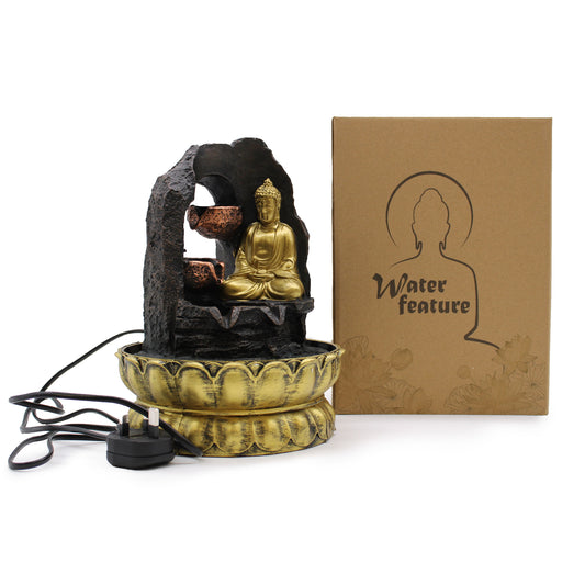 Tischbrunnen - 30 cm - Meditierender goldener Buddha