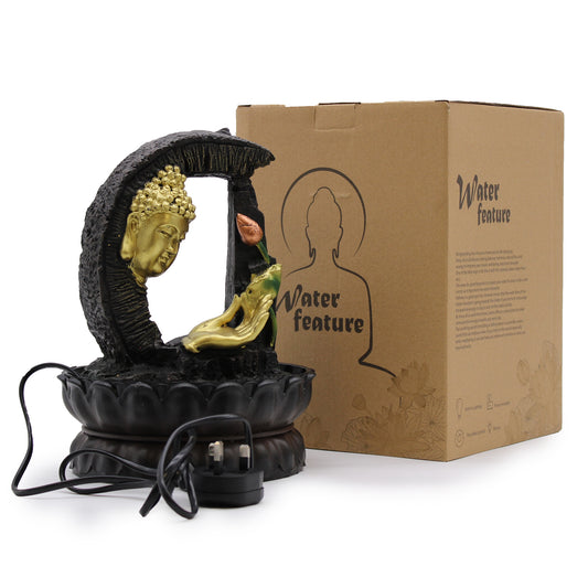 Tischbrunnen - 30 cm - Goldener Buddha und Lotus