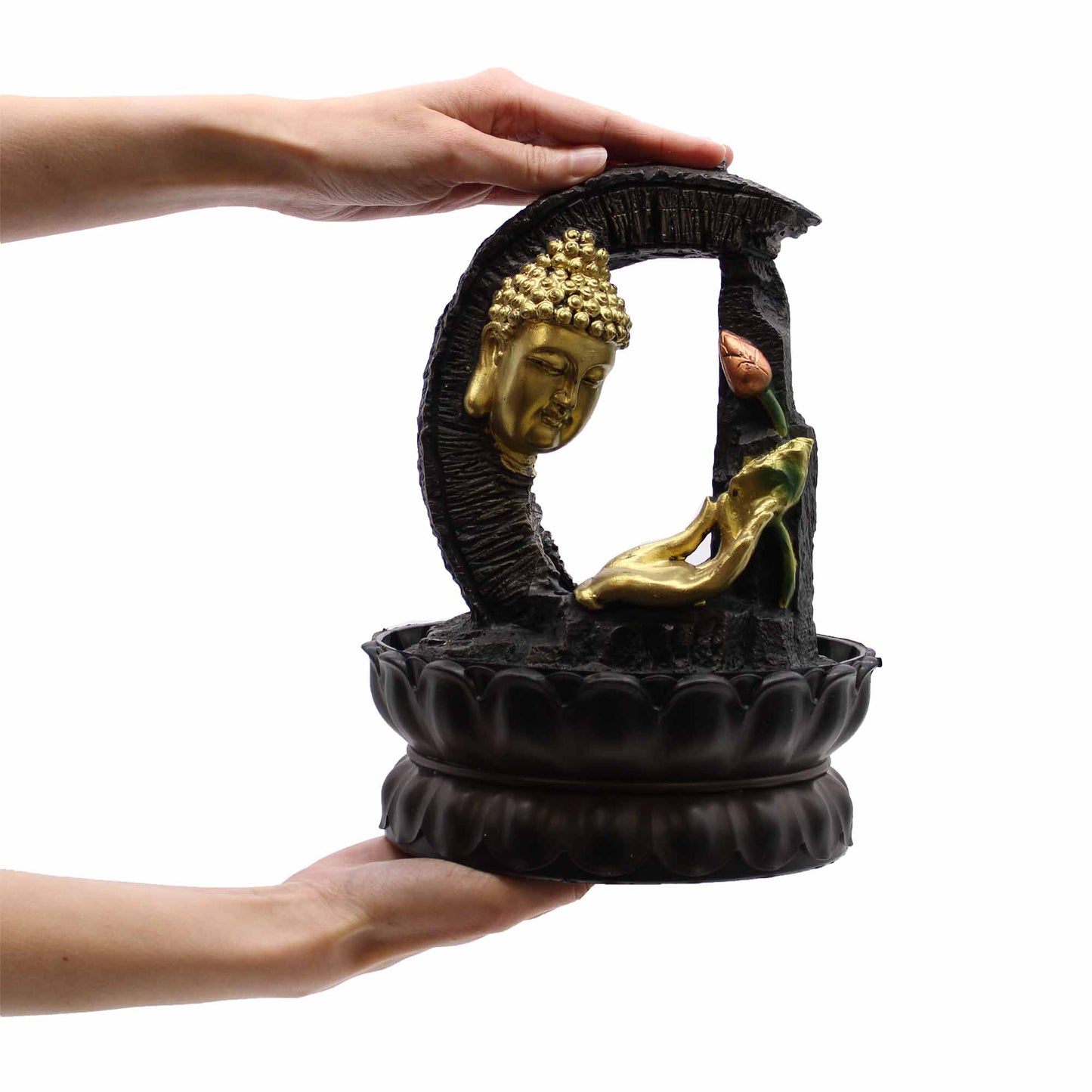 Tischbrunnen - 30 cm - Goldener Buddha und Lotus