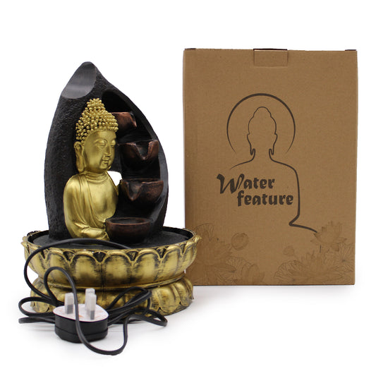 Tischbrunnen - 30 cm - Goldener Buddha und Vasen