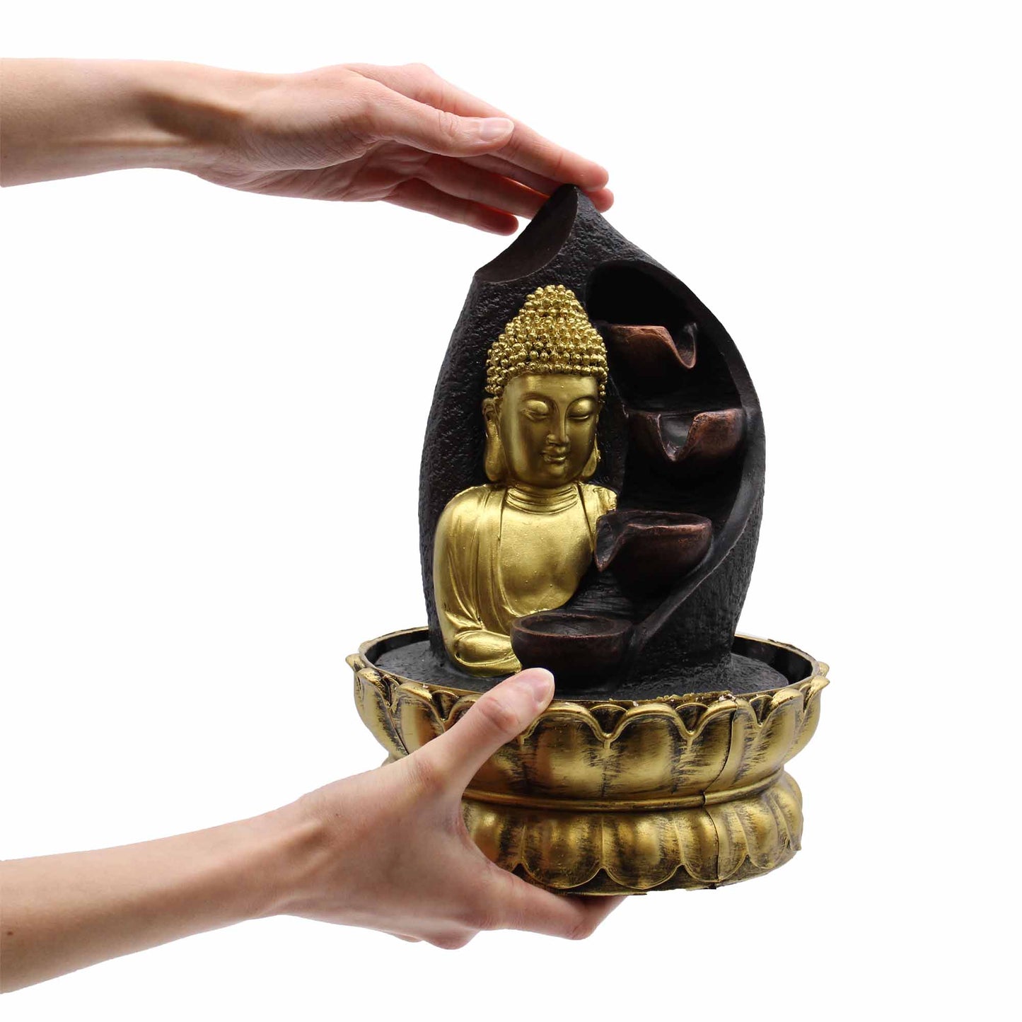 Tischbrunnen - 30 cm - Goldener Buddha und Vasen