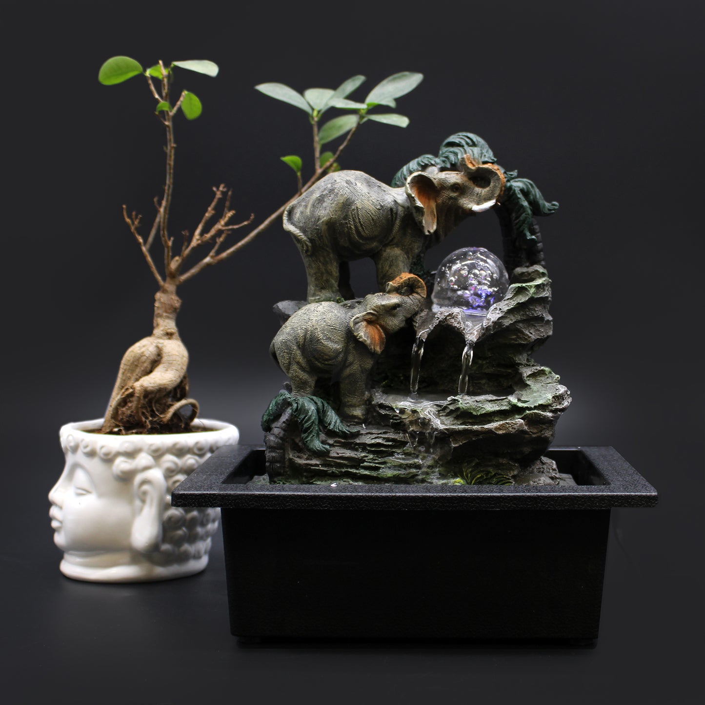 Tischbrunnen - 30 cm - Elefantenfamilie