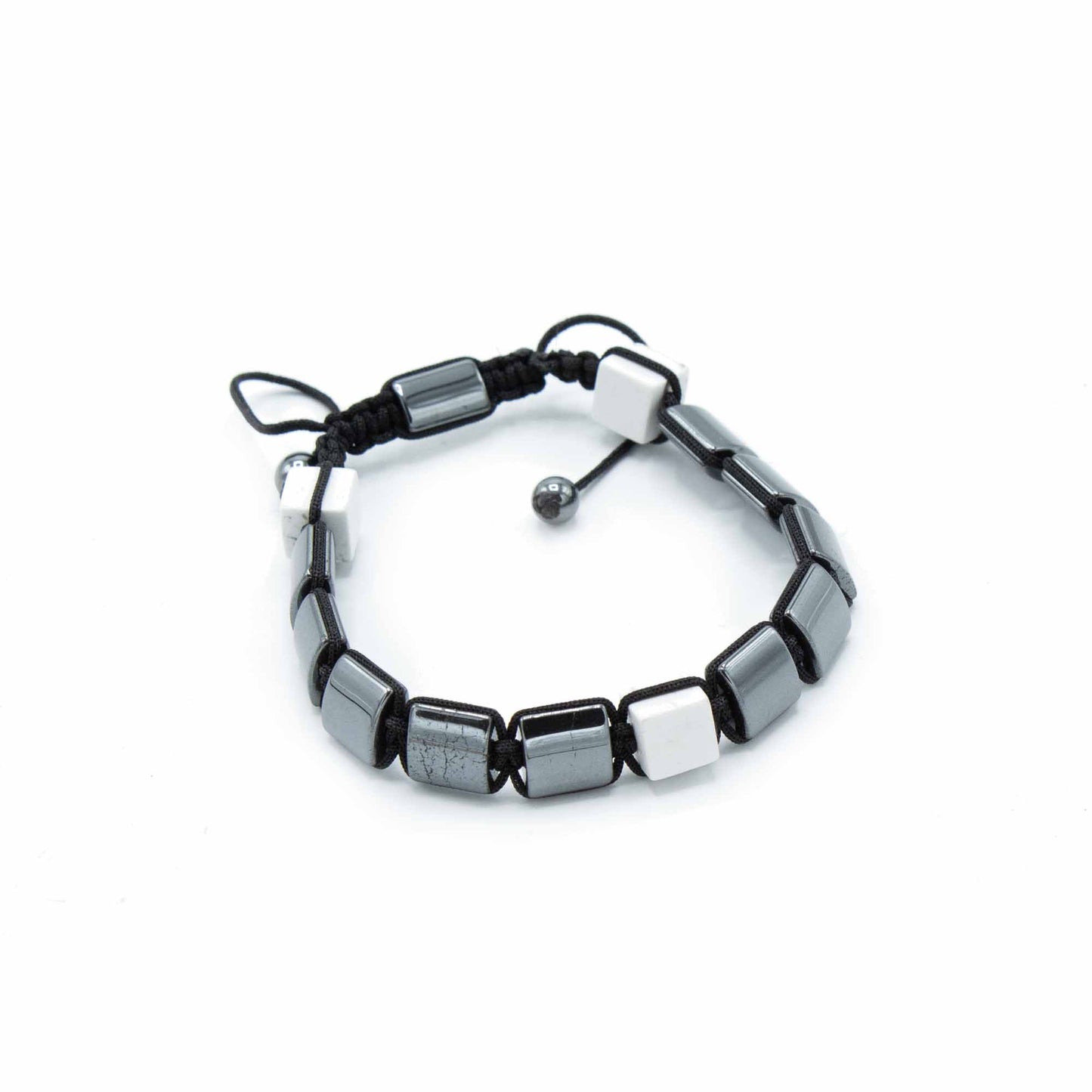 Hämatit Shamballa Magnetarmband - Quaderförmiger weißer Jaspis