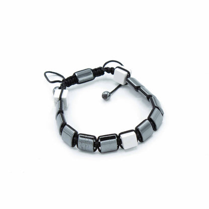 Hämatit Shamballa Magnetarmband - Quaderförmiger weißer Jaspis