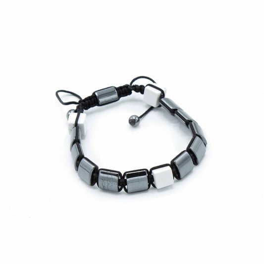 Hämatit Shamballa Magnetarmband - Quaderförmiger weißer Jaspis