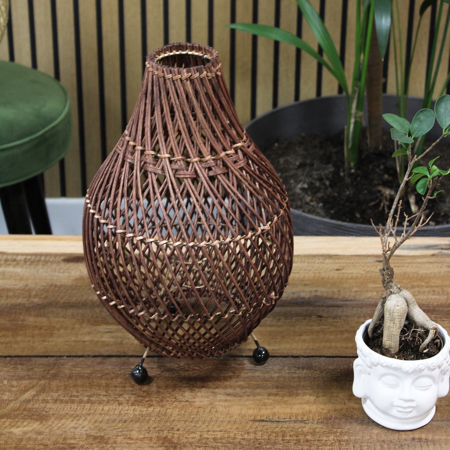 Rattan-Tischlampe - Dunkelbraun