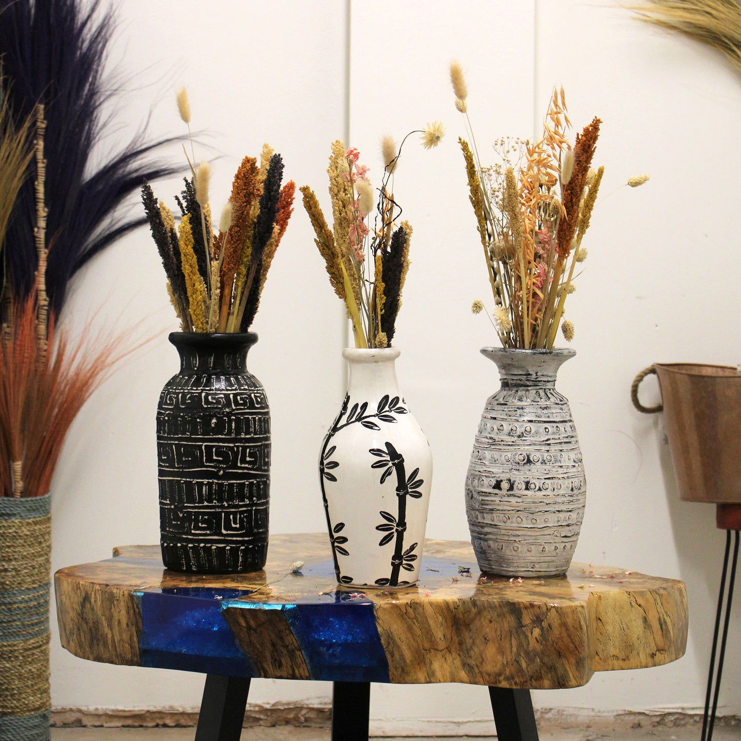 Keramikvase mit Wirbelmotiv - Creme