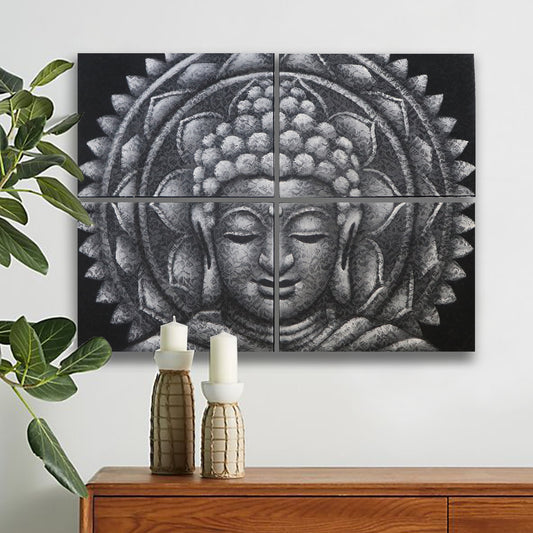 Detail des grauen Buddha-Mandala-Brokats 30 x 40 cm x 4