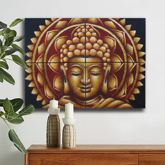 Goldenes Buddha-Mandala, Brokat-Detail, 30 x 40 cm, 4 Stück