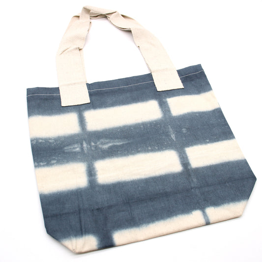 Natürliche Baumwolltasche mit „Tie Dye“-Design (220 g) – 38 x 42 x 12 cm – Graue Rechtecke – Natürlicher Griff