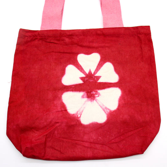 Naturbaumwolltasche mit „Tie Dye“-Design (220 g) – 38 x 42 x 12 cm – Granatblume – rosa Griff