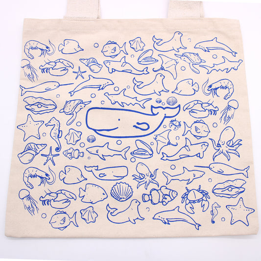 Große Baumwolltaschen - 38x42cm - Meeresleben - 280g
