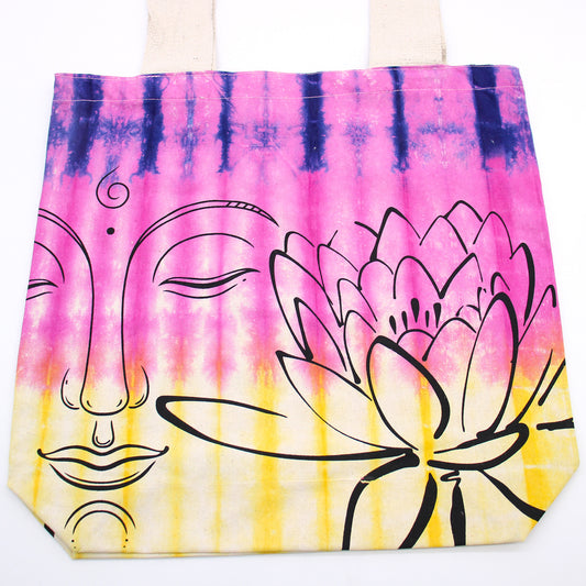 Batik-Baumwolltaschen (170 g) – 38 x 42 x 12 cm – Lotusbuddha – Mehrfarbig – Natürlicher Griff